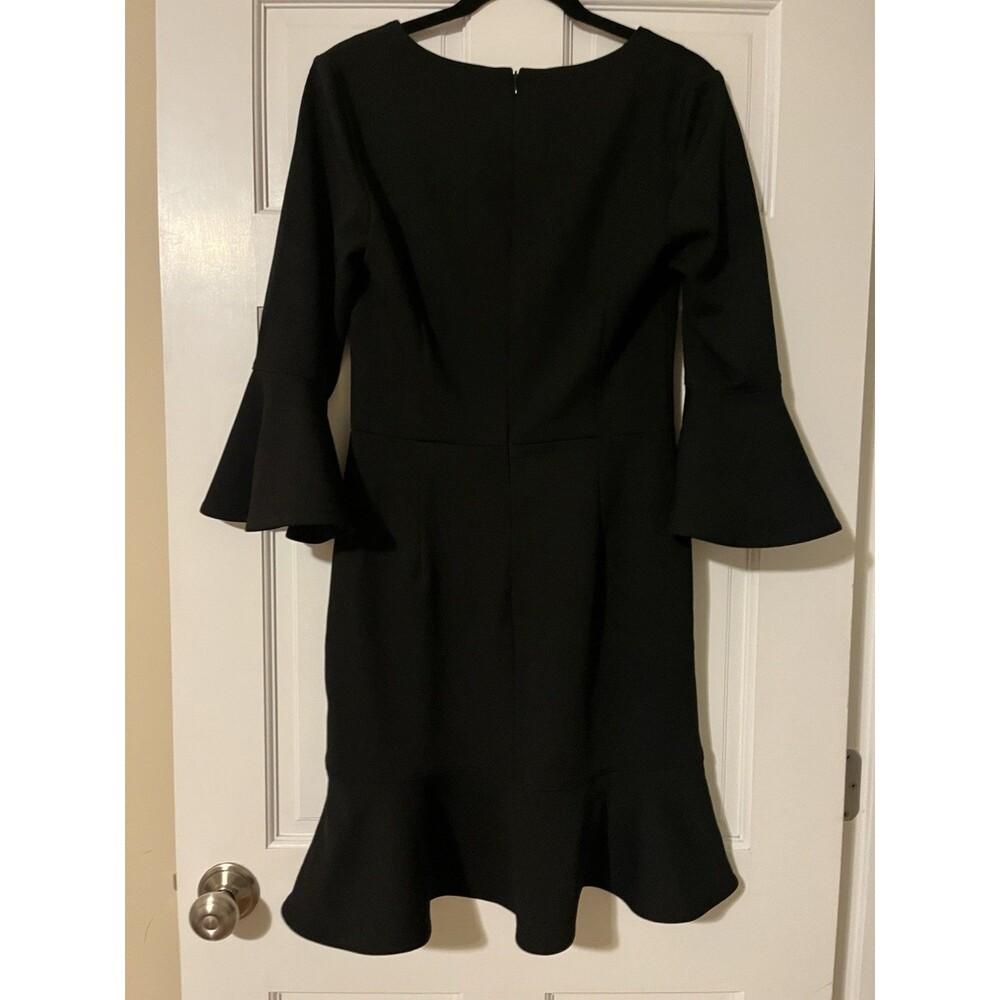 Trina Turk Women’s Size 8 Black Solid V-Neck Bell Sleeve A-Line Knee Dress